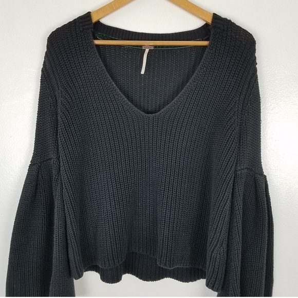 Free People Damsel Black Bell Sleeve Knit Sweater size medium - Picture 6 of 16